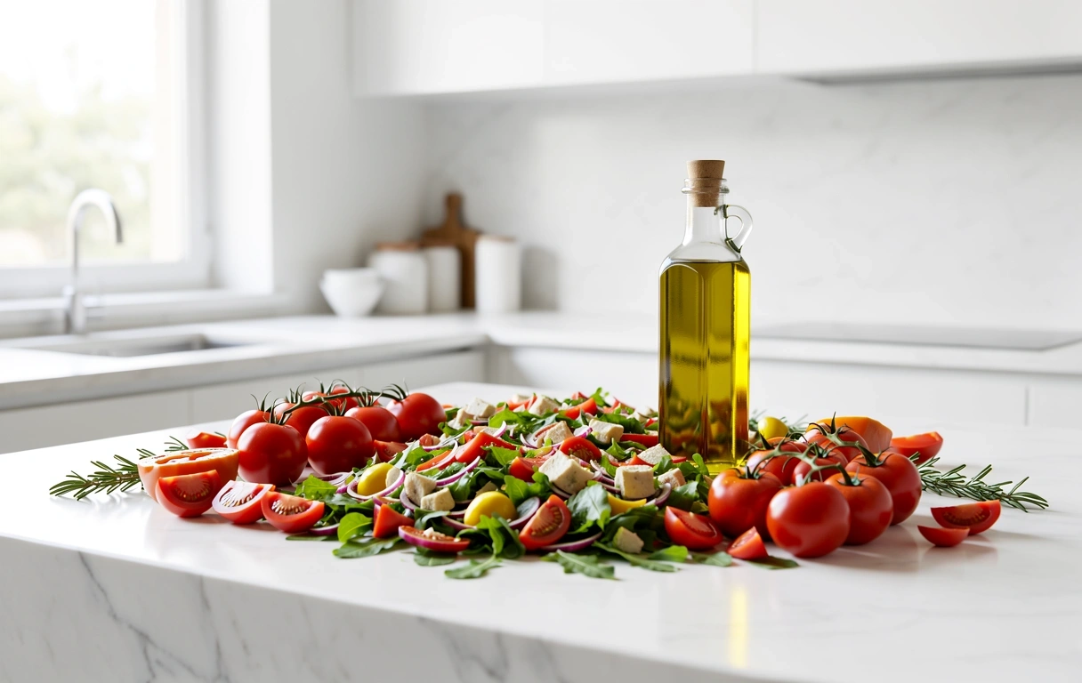 Ingredientes frescos en cocina minimalista